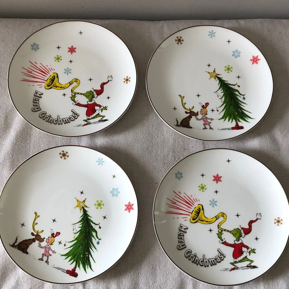 8” Lenox Merry Grinchmas Holiday Accent Plates, Set of 4 in Box Please Read